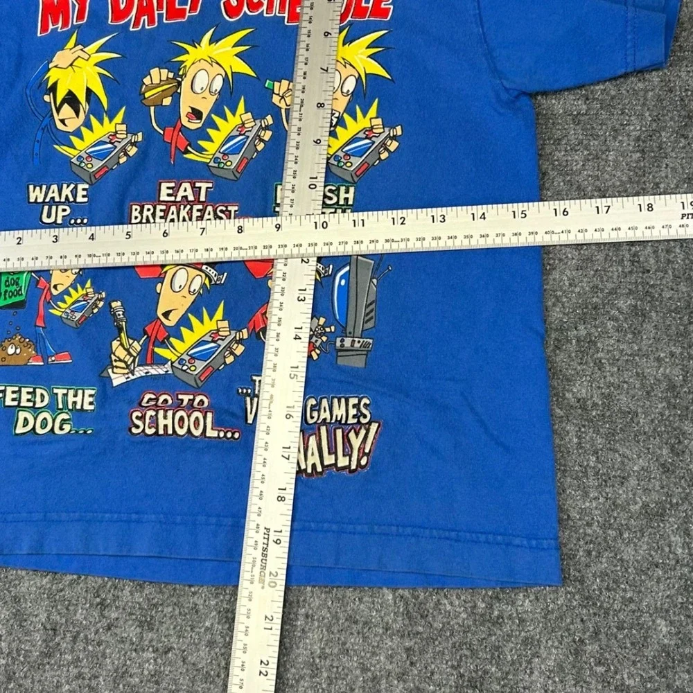 Vintage My Daily Schedule‎ Video Games Finally Graphic T-Shirt Blue Kids Medium